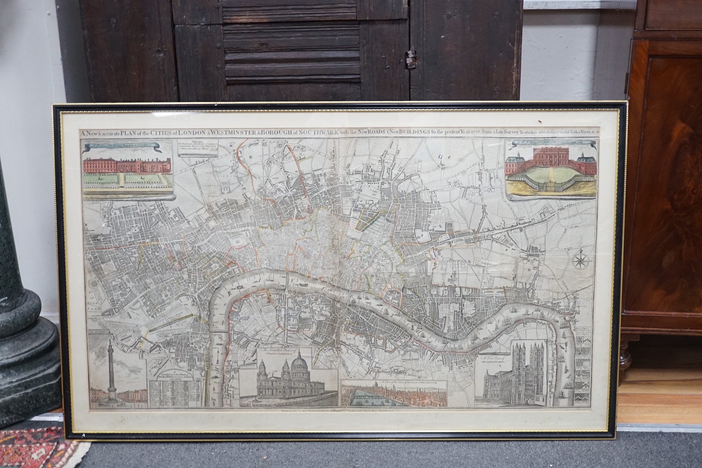 I. Marshall Publ., coloured engraving, New and Accurate Plan of the Cities London & Westminster & Borough of Southward, 1790, 59 x 104cm